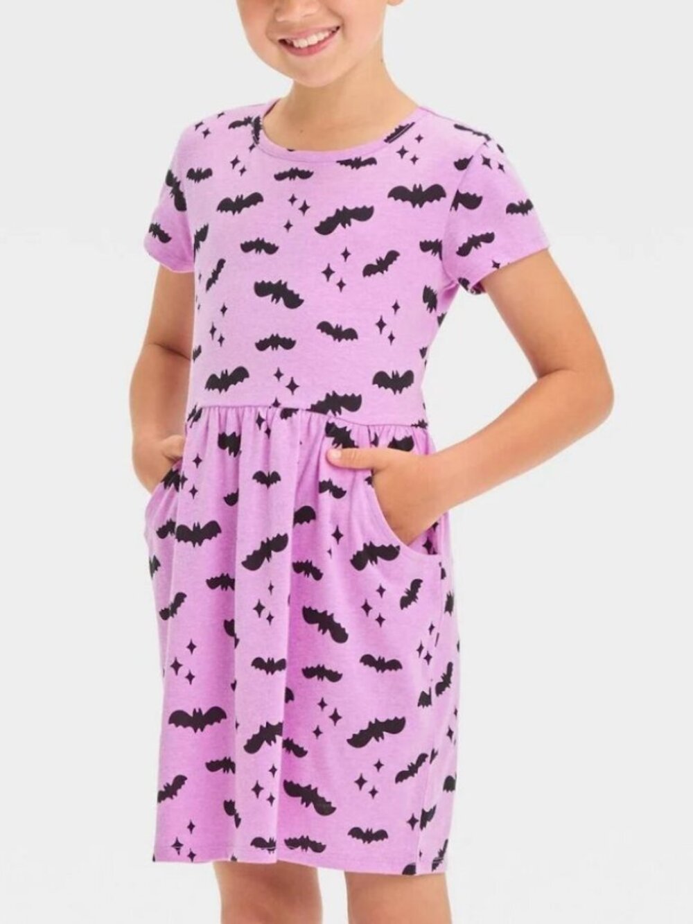 Target Cat and Jack Halloween Bat Short Sleeve Dress Purple